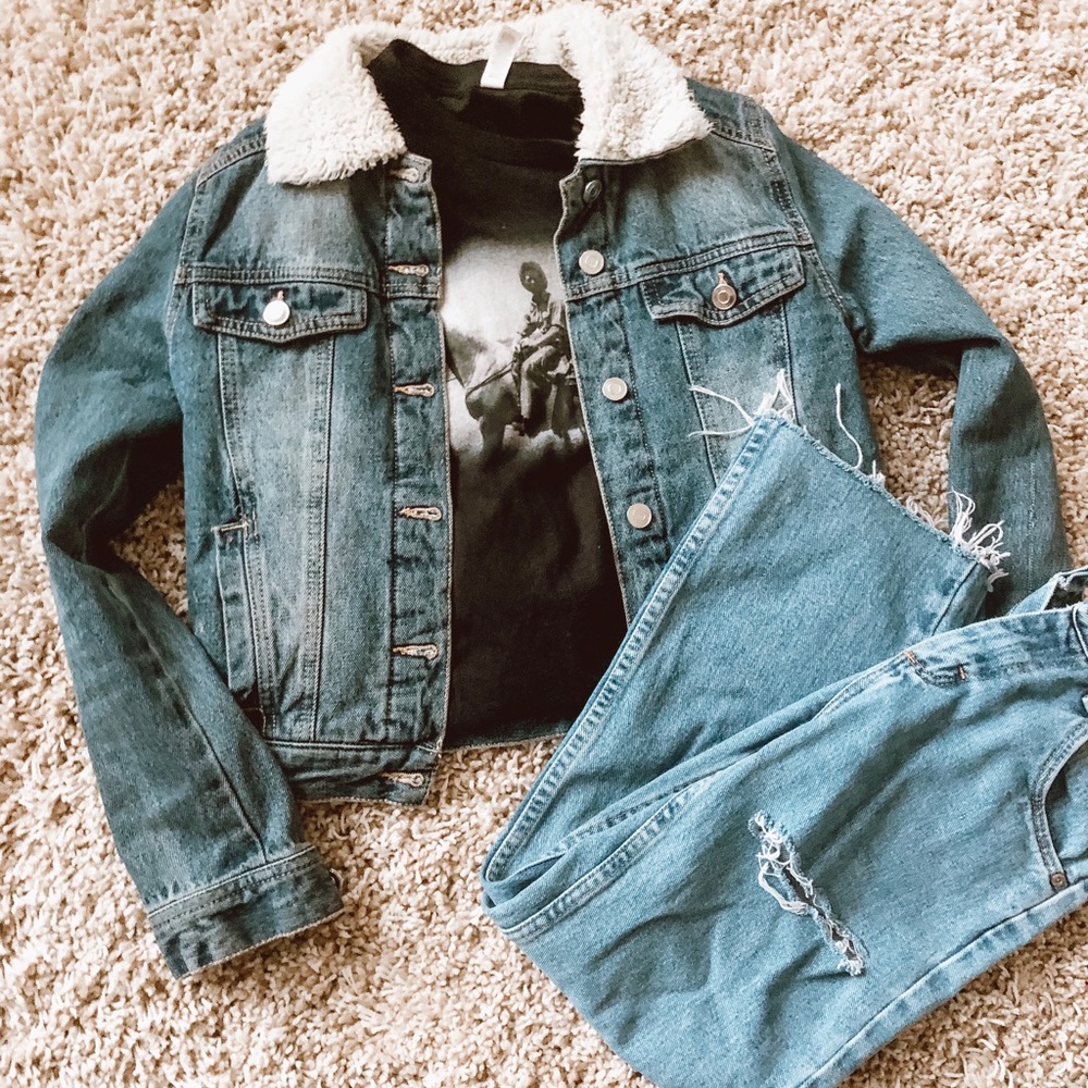 Denim Sherpa jacket.
